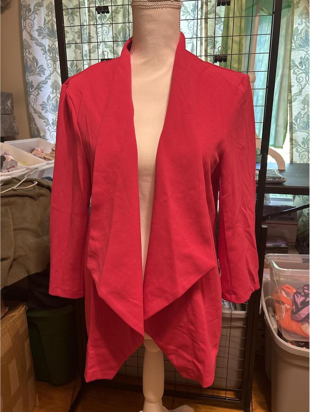 Pink Open Front Long Sleeve Draped Cardigan (Light Markings Inside)